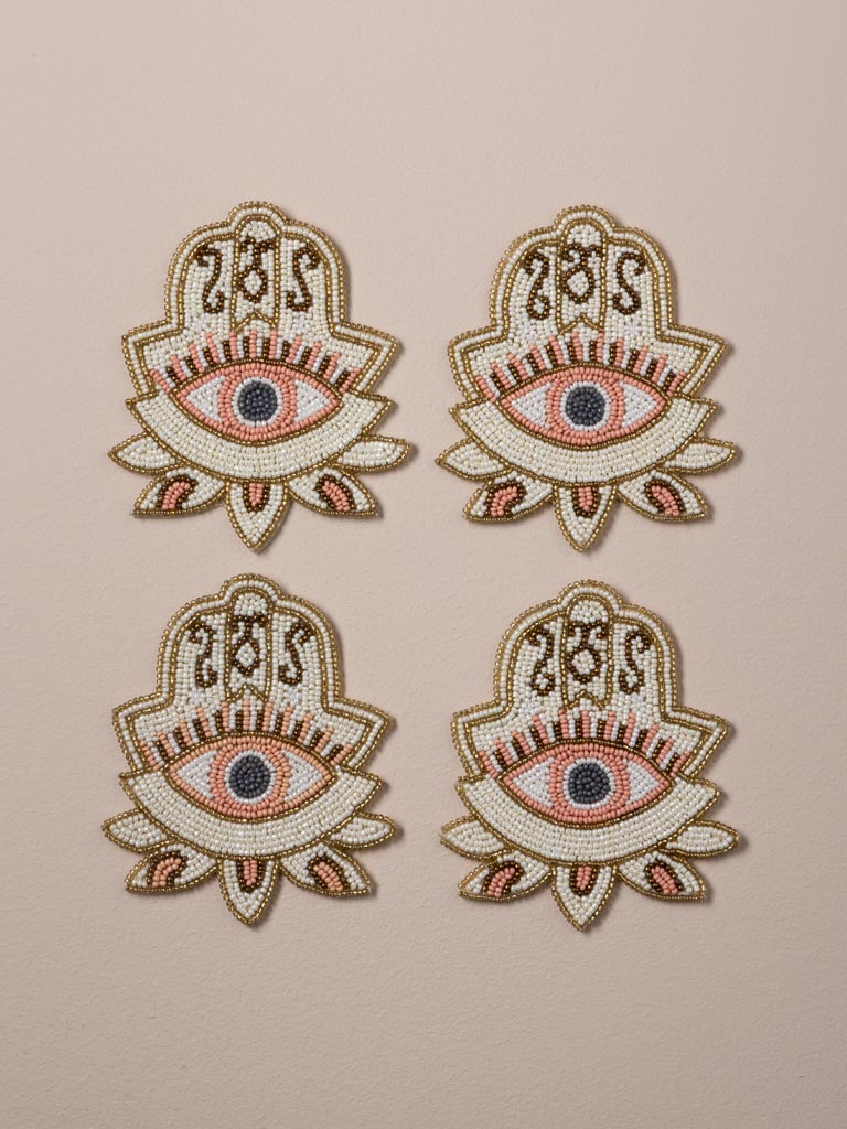 S/4 sous-verres main de fatma blanche et rose - 1