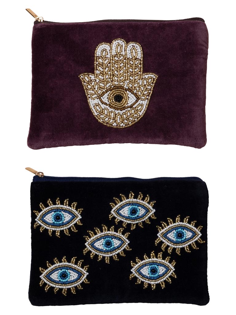 S/2 emboirdered heart and hand pouches - 2