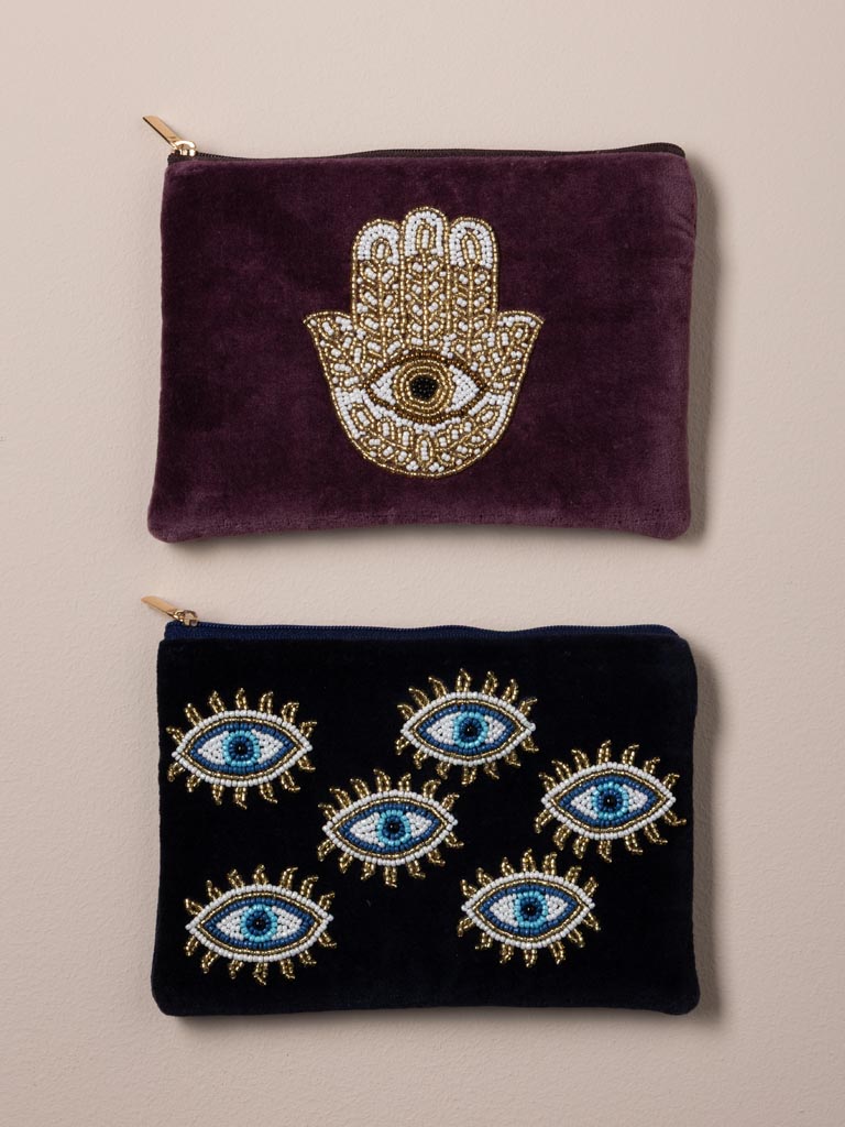 S/2 emboirdered heart and hand pouches - 1