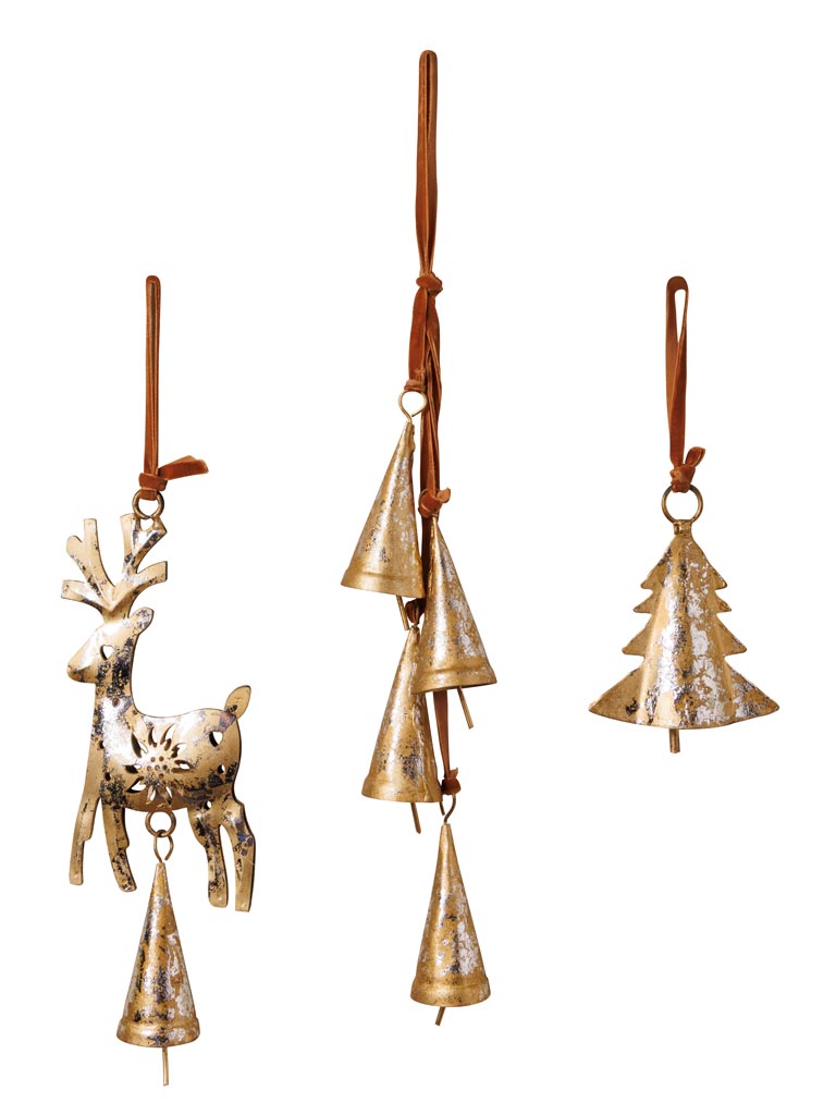 S/3 suspensions cerfs et sapin dorés - 2