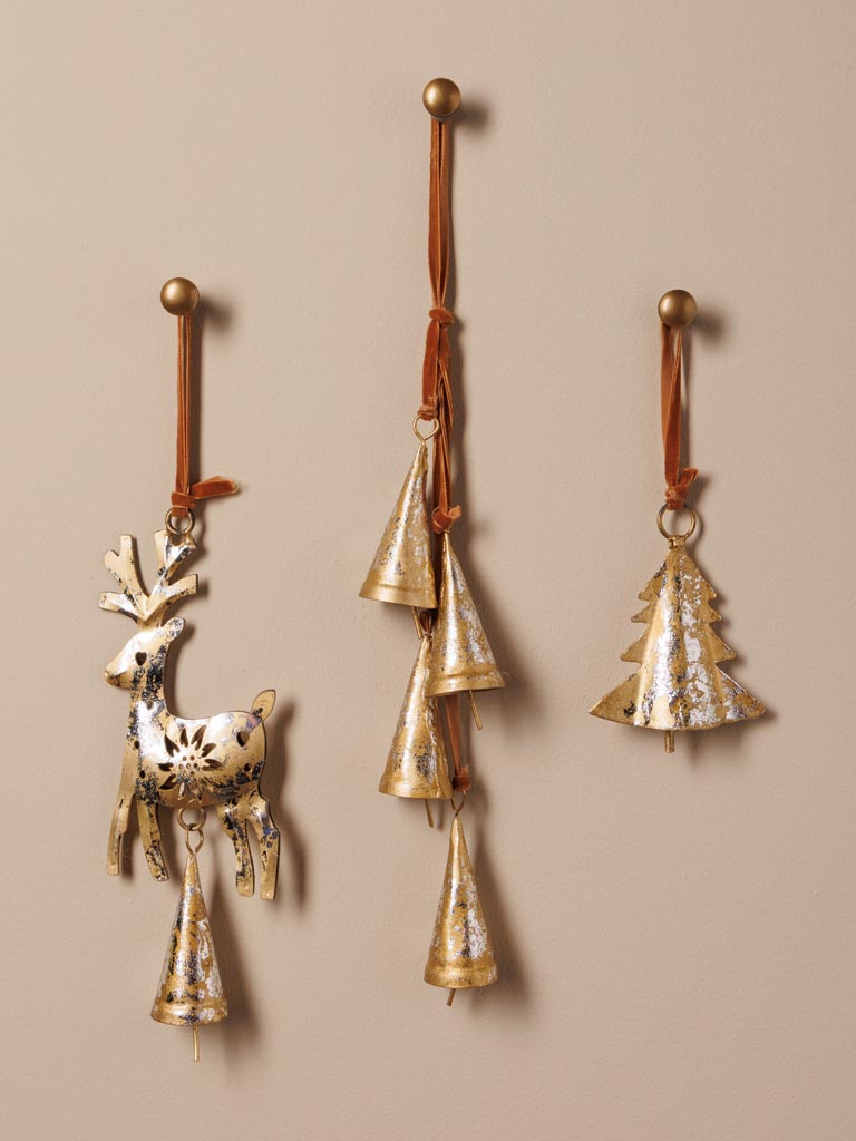 S/3 suspensions cerfs et sapin dorés - 1