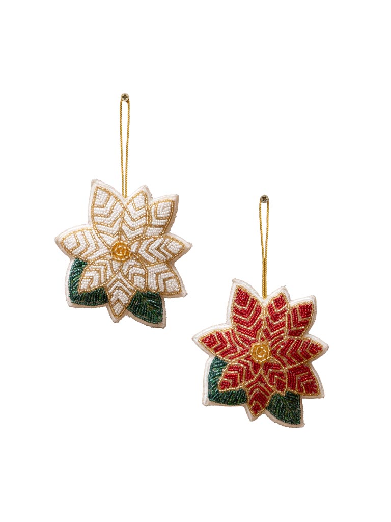 S/2 suspensions poinsettia étoiles de Noël - 2