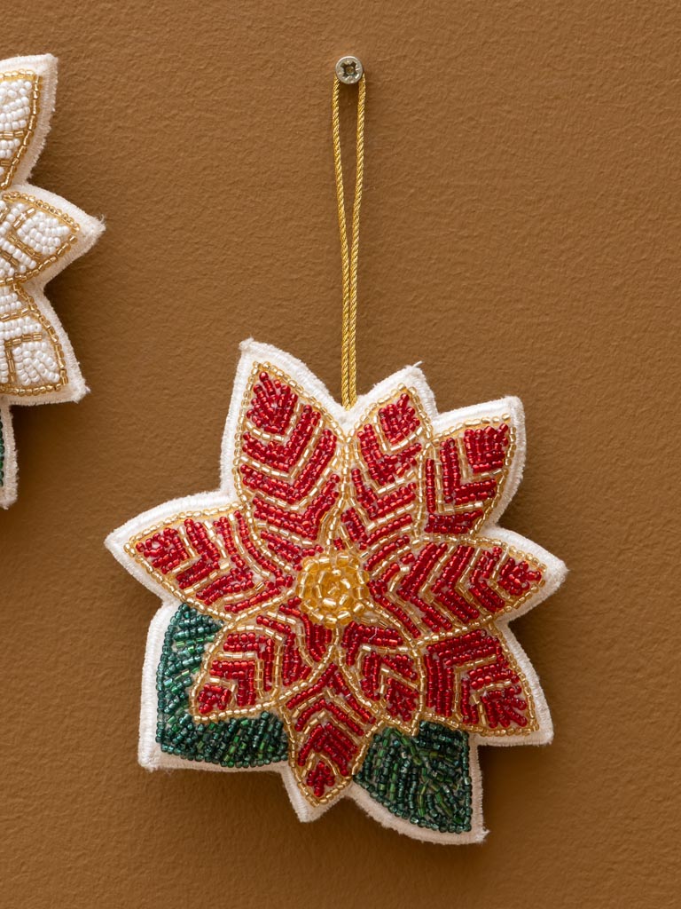 S/2 suspensions poinsettia étoiles de Noël - 3