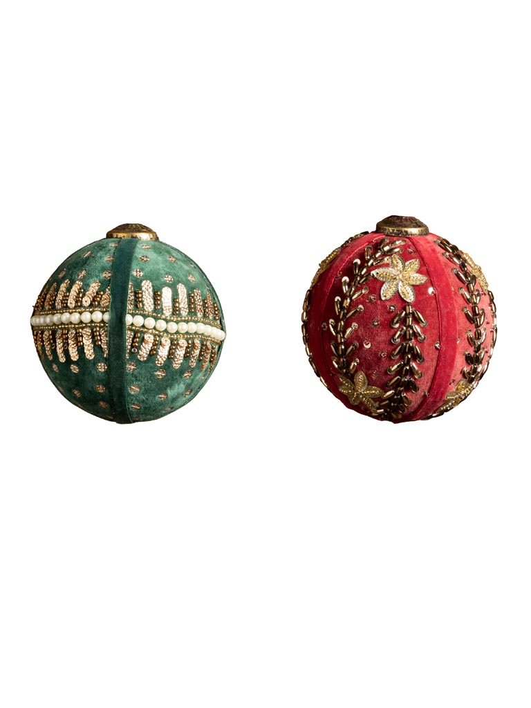 S/2 BN tissu vert et rouge ornements dorés - 2