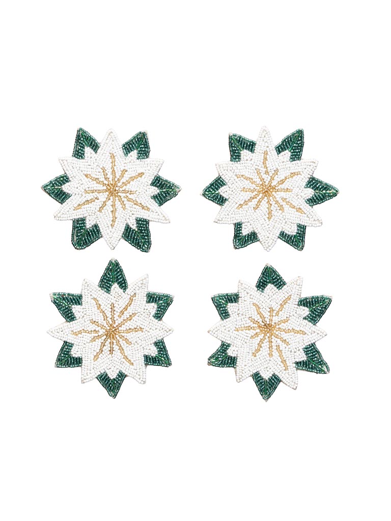 S/4 sous-verres poinsettia étoiles de Noël blanche - 2