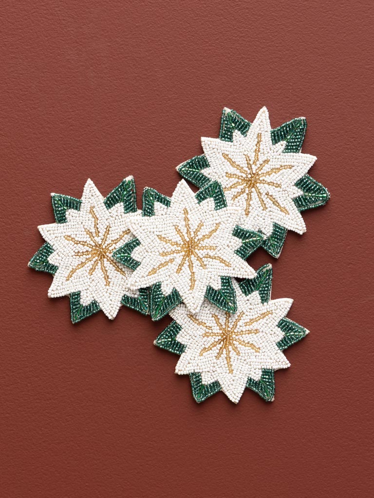 S/4 sous-verres poinsettia étoiles de Noël blanche - 1
