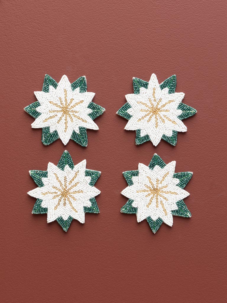 S/4 sous-verres poinsettia étoiles de Noël blanche - 4