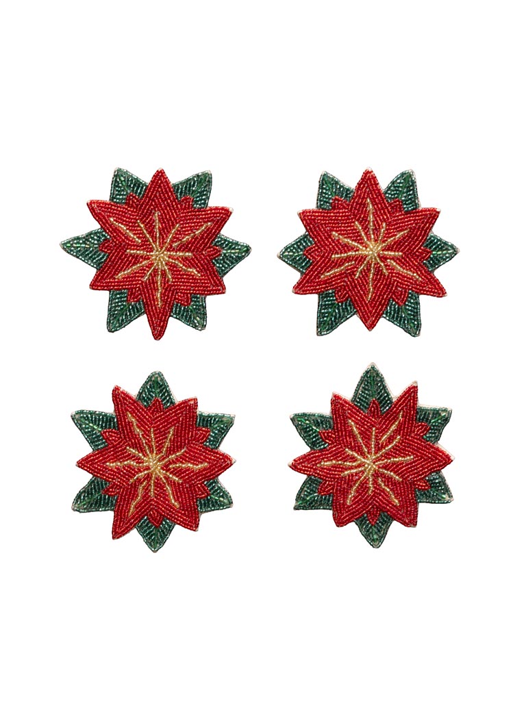 S/4 sous-verres poinsettia étoiles de Noël rouges - 2