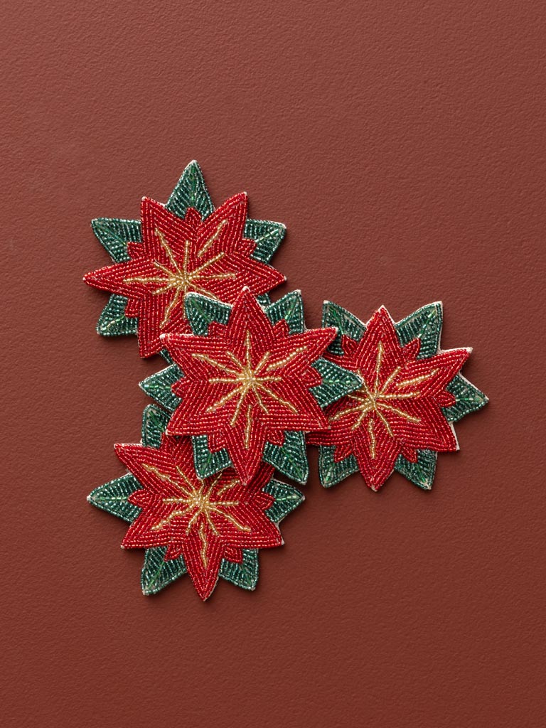S/4 sous-verres poinsettia étoiles de Noël rouges - 1