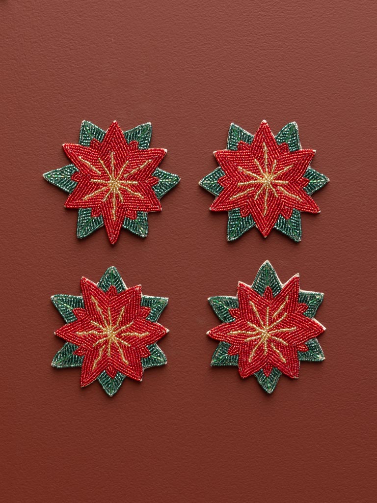 S/4 sous-verres poinsettia étoiles de Noël rouges - 4