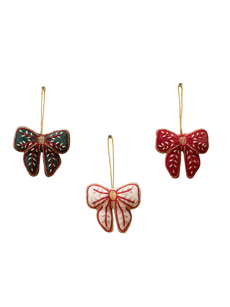 S/3 suspensions noeud rouge, verte et beige - 2