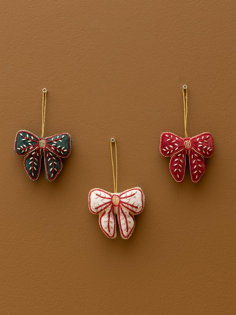 S/3 suspensions noeud rouge, verte et beige - 1
