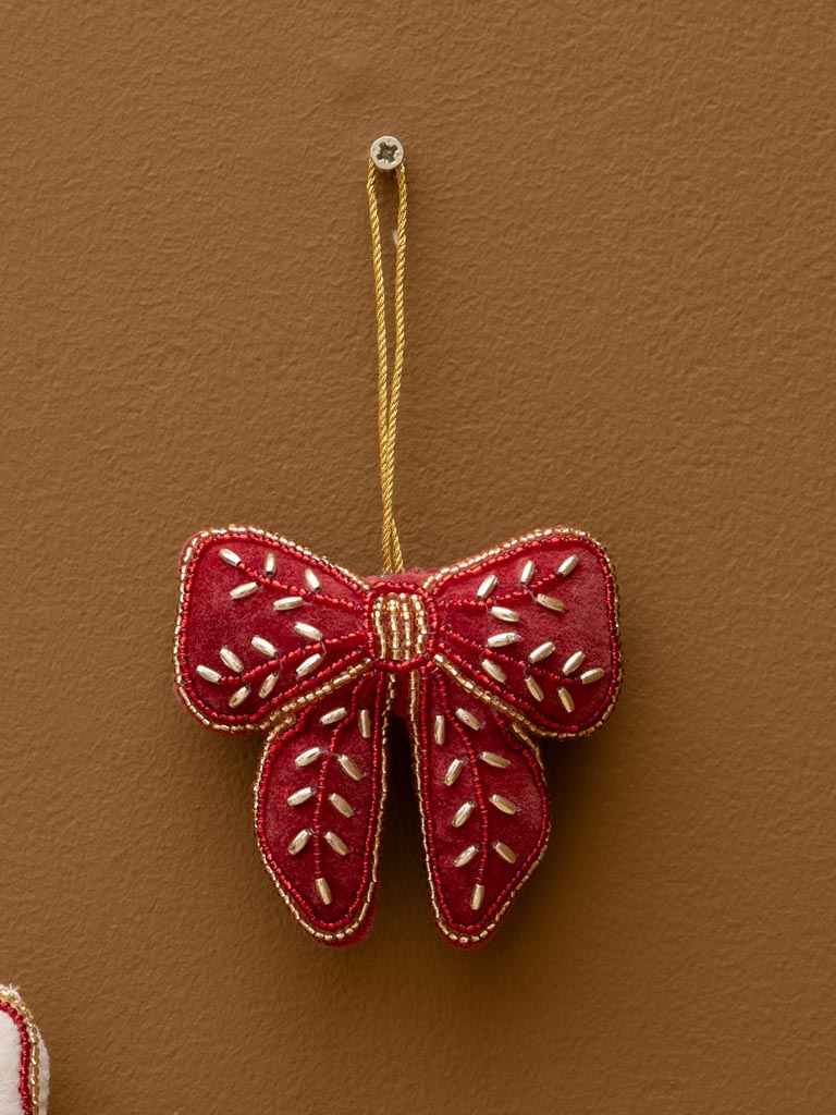 S/3 suspensions noeud rouge, verte et beige - 3