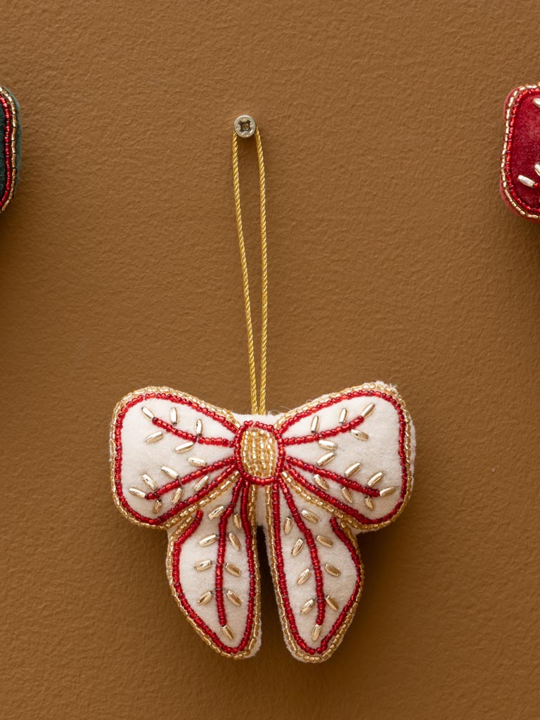 S/3 suspensions noeud rouge, verte et beige - 4