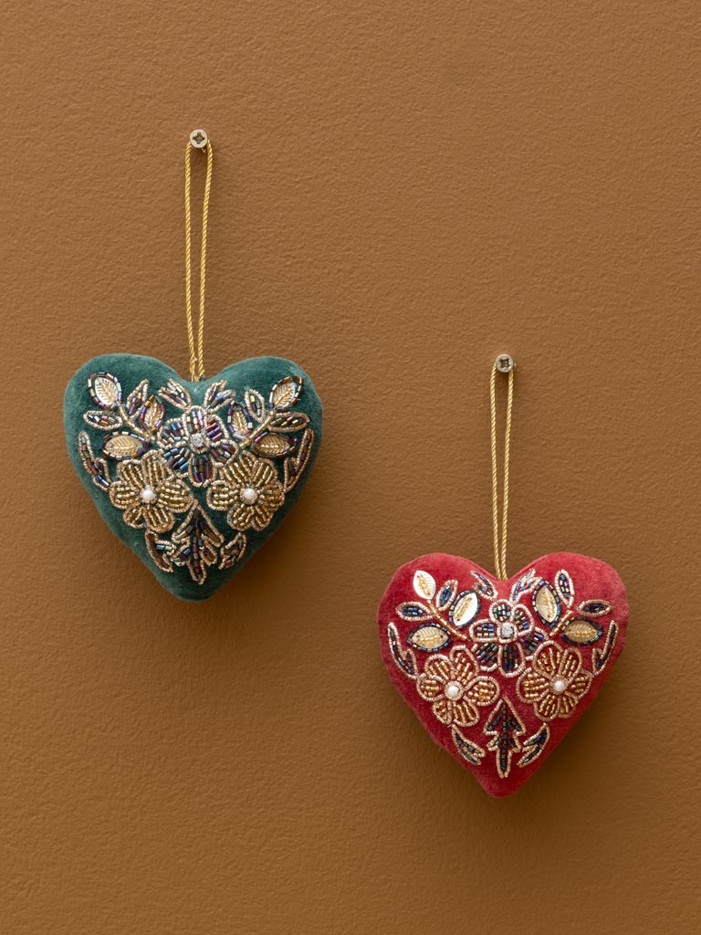 S/2 coeurs fleuris vert et rouge - 1