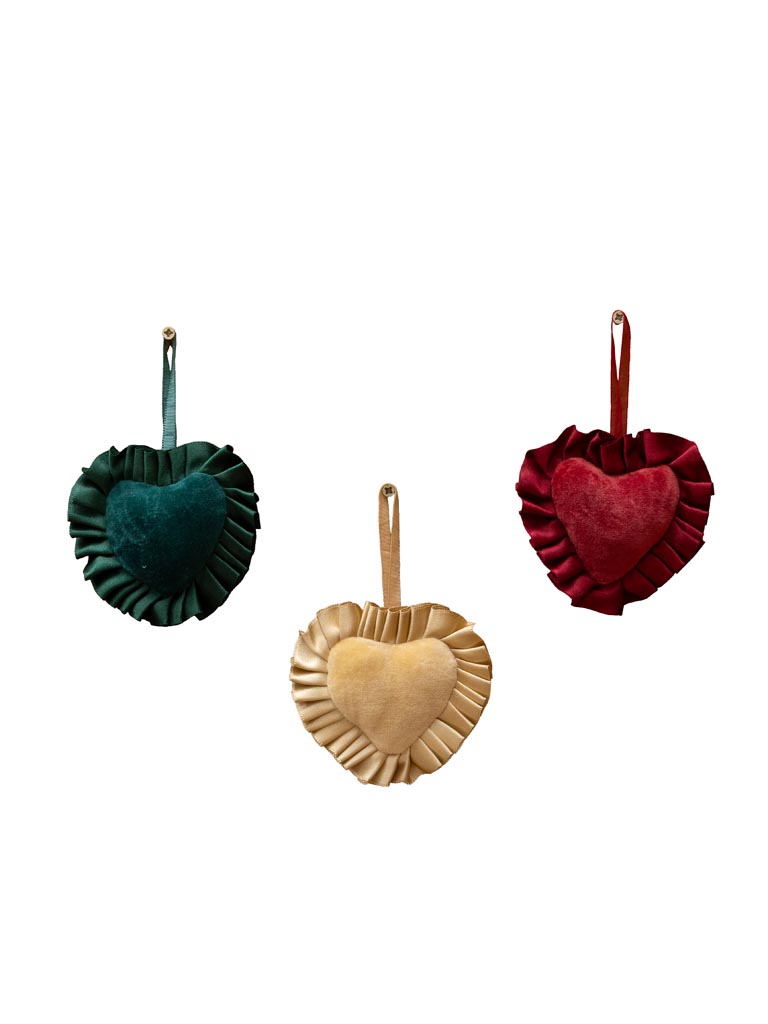 S/3 coeurs drapés rouge, vert et or - 2