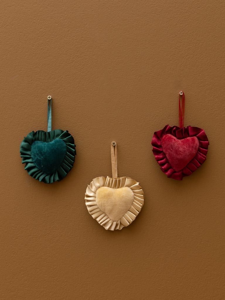 S/3 coeurs drapés rouge, vert et or - 1