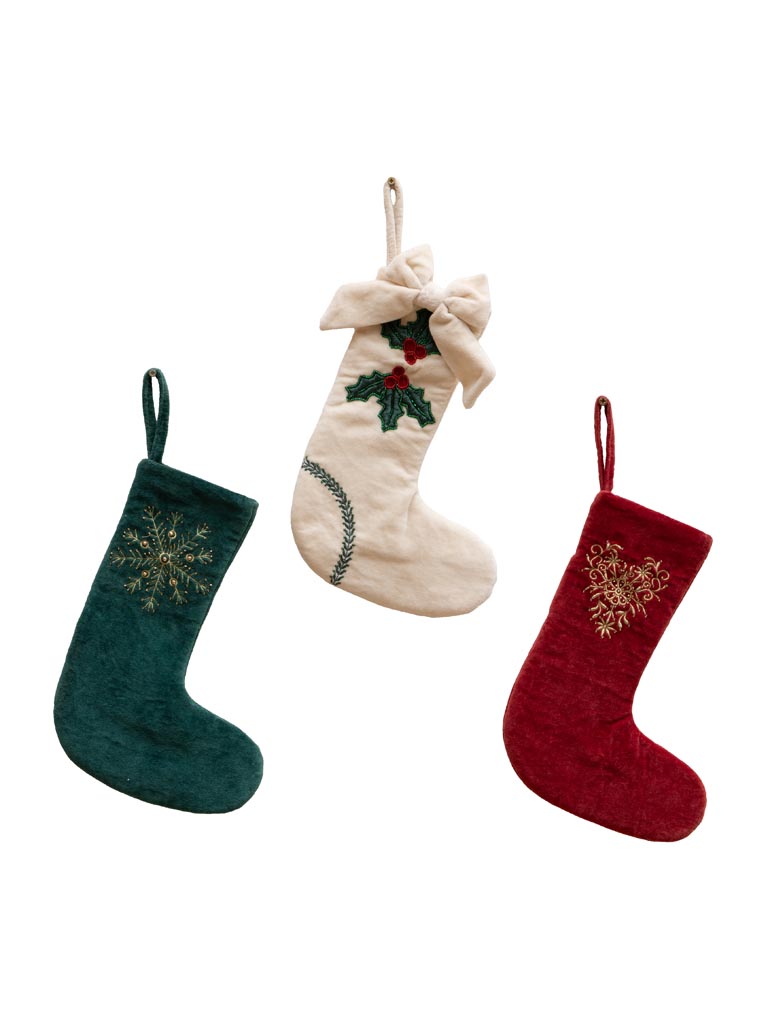 S/3 chaussettes de Noël verte, rouge et beige - 3
