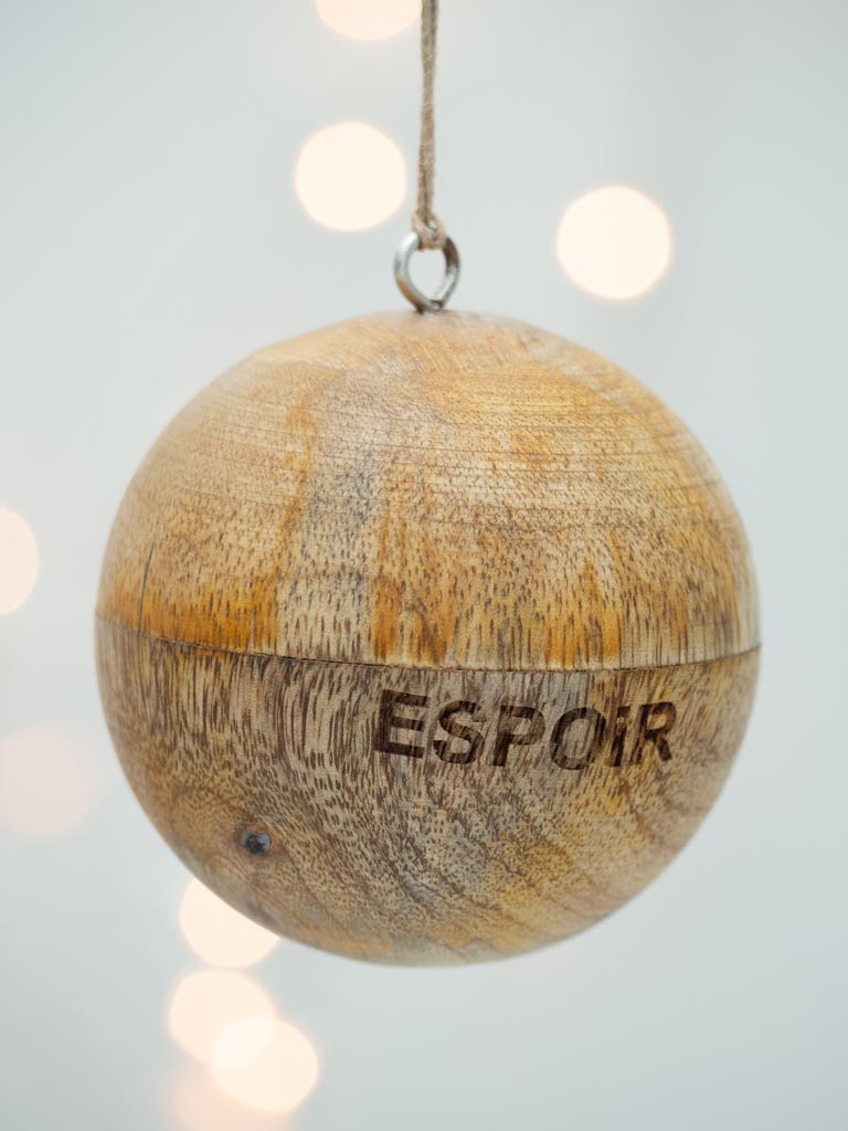 Natural mango wood Hope/espoir xmas ball - 4