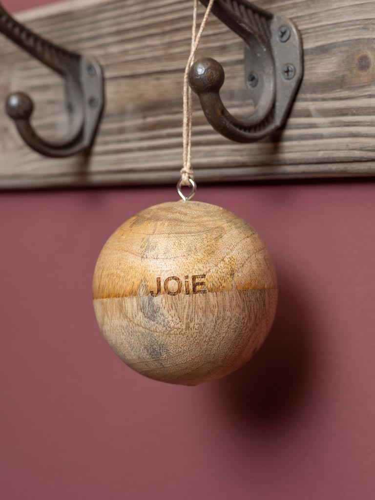 Natural mango wood Hope/espoir xmas ball - 6