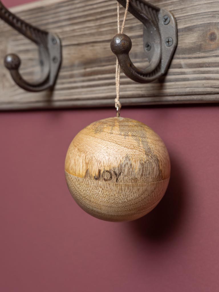 Natural mango wood Hope/espoir xmas ball - 5