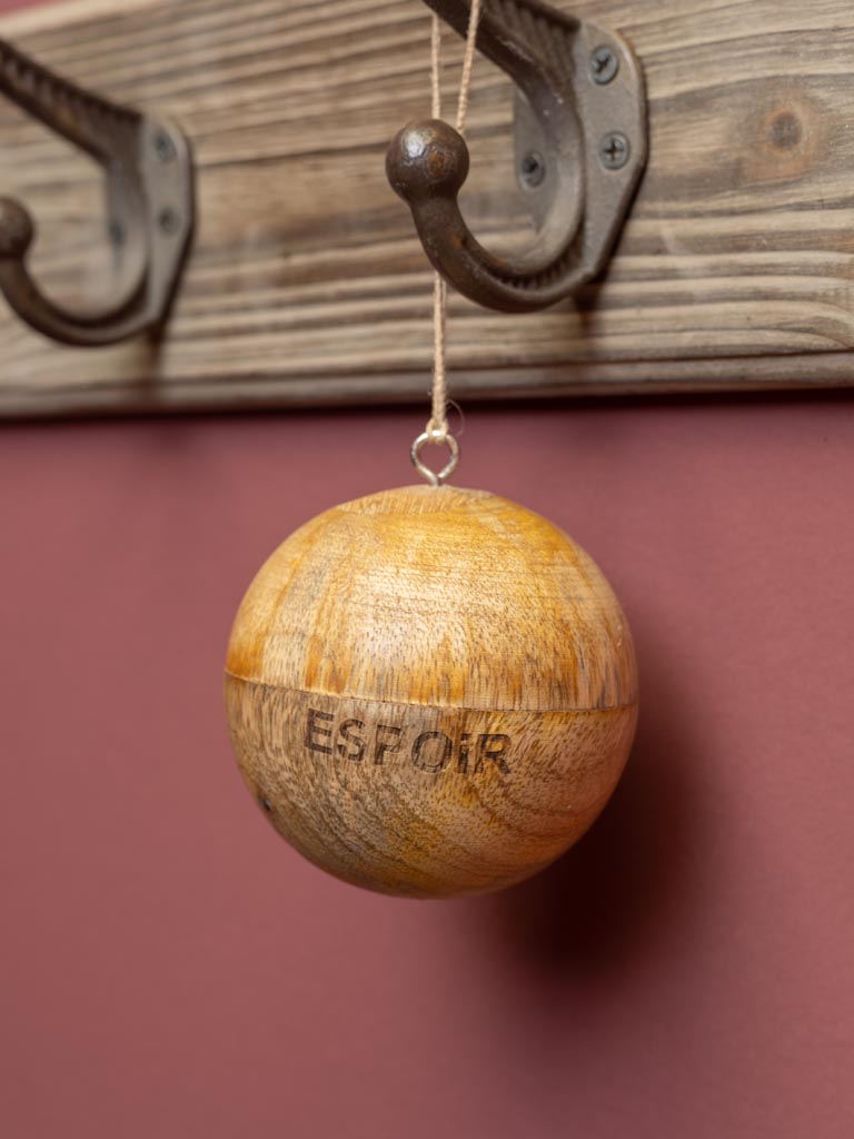 Natural mango wood Hope/espoir xmas ball - 7