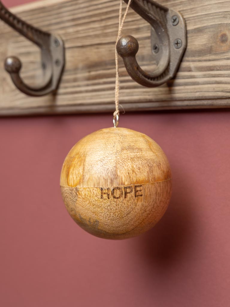 Natural mango wood Hope/espoir xmas ball - 2