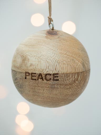 Natural mango wood Peace/paix xmas ball
