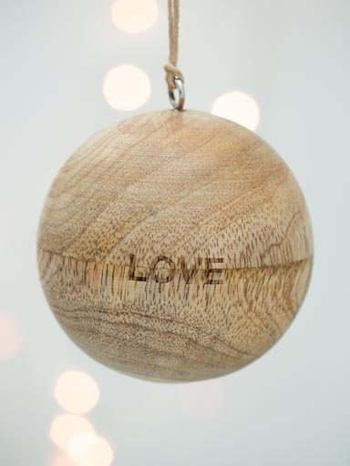 Natural mango wood Love/Amour xmas ball