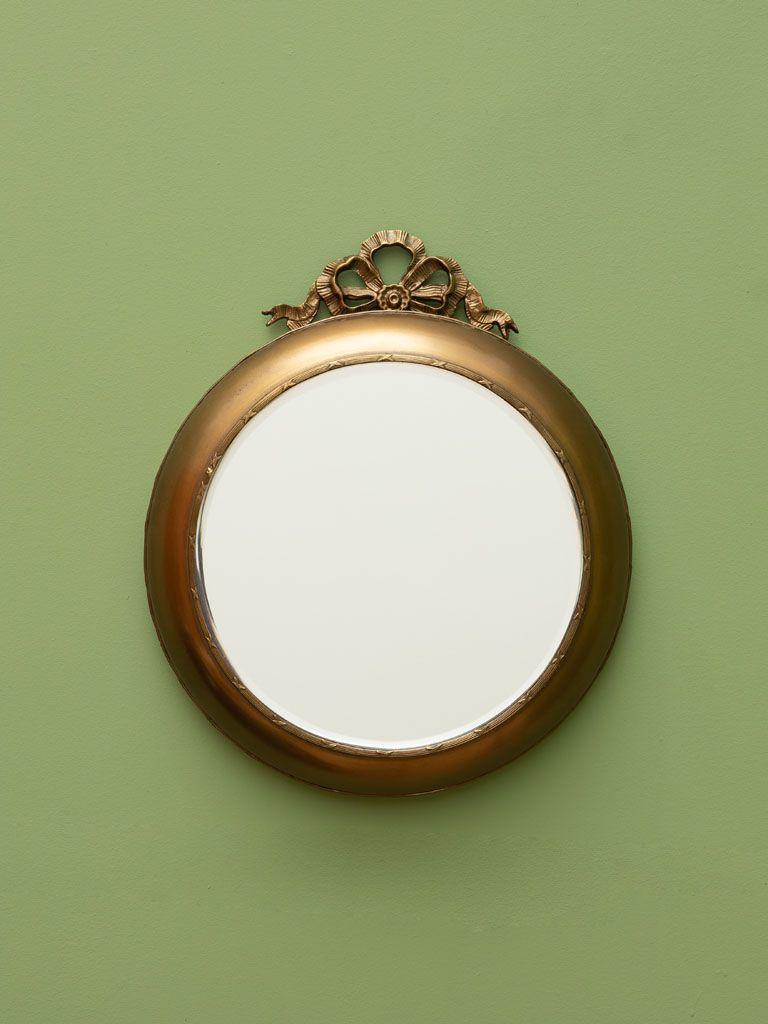 Round golden wall mirror with bow - 1