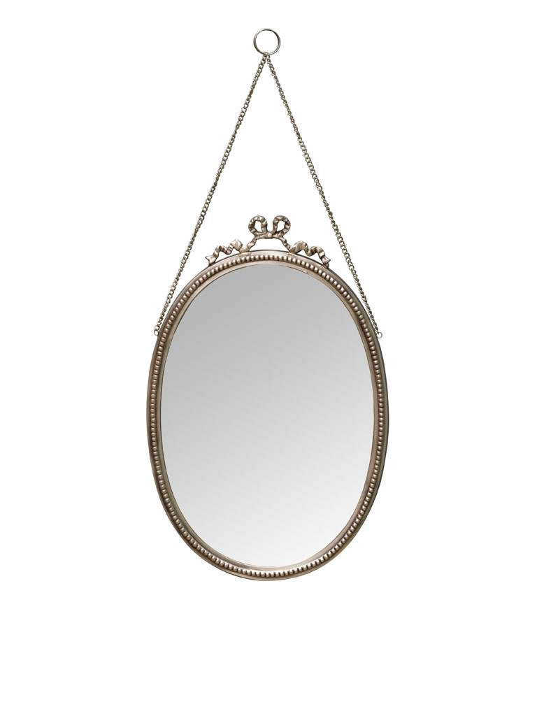 Hanging oval mirror silver patina - 2