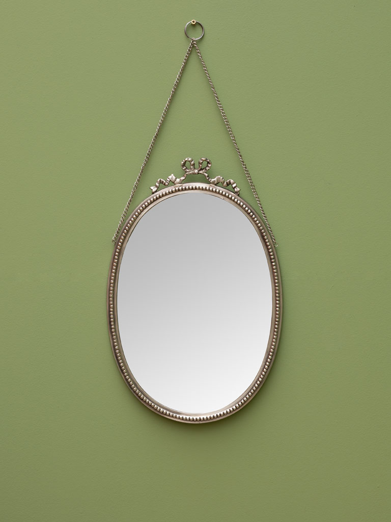 Hanging oval mirror silver patina - 1