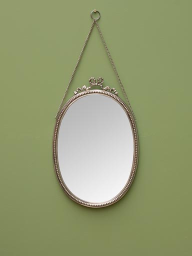Hanging oval mirror silver patina