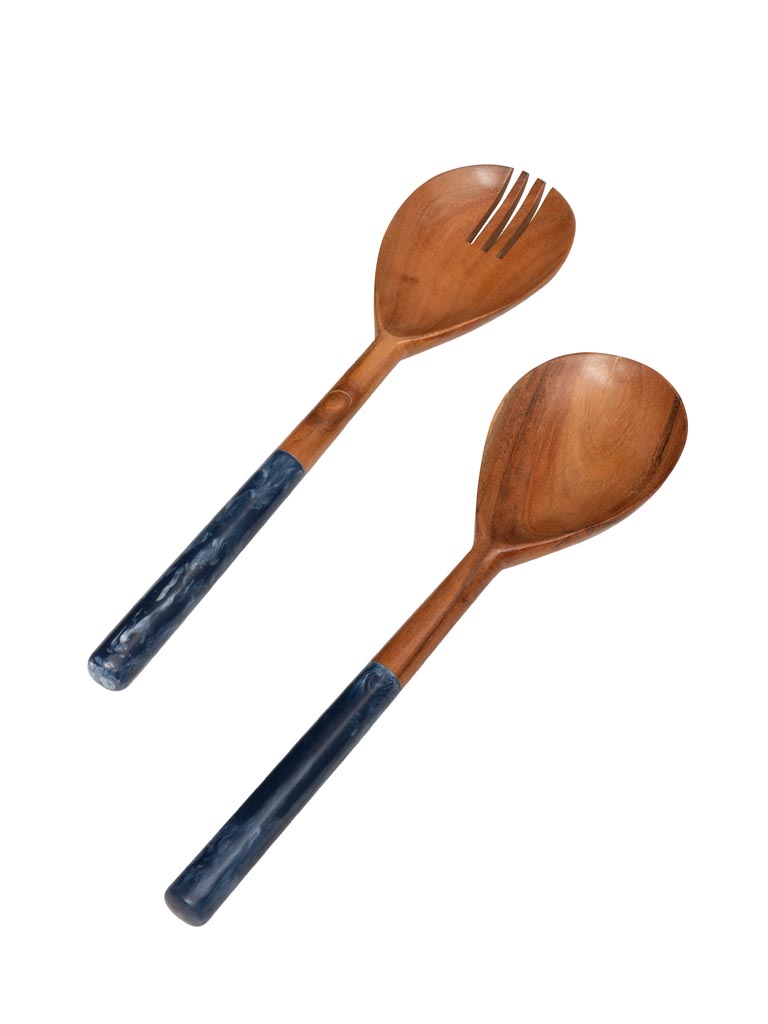 Salad servers set with blue handle - 2