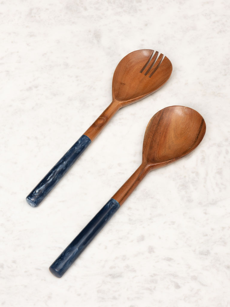 Salad servers set with blue handle - 1