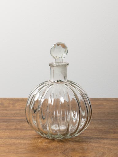 Round bottle carafe with stripes and stopper