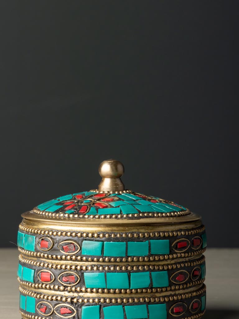 Small brass box with turquoise inserts - 3