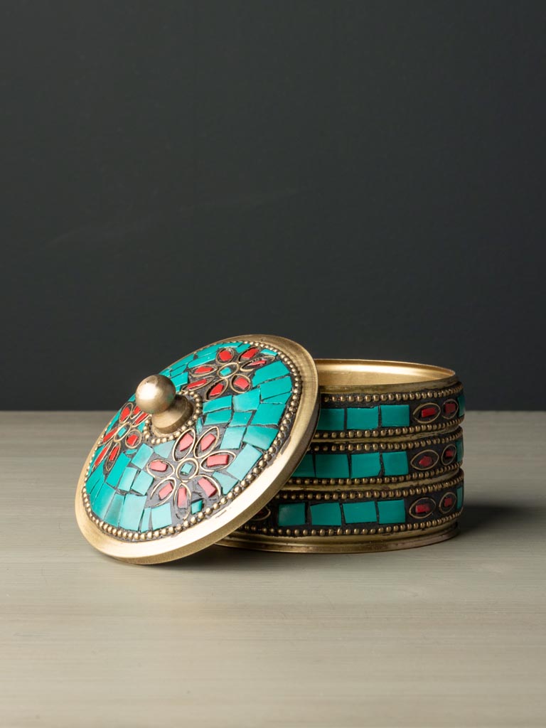 Small brass box with turquoise inserts - 5