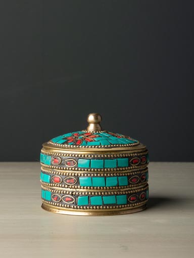 Small brass box with turquoise inserts