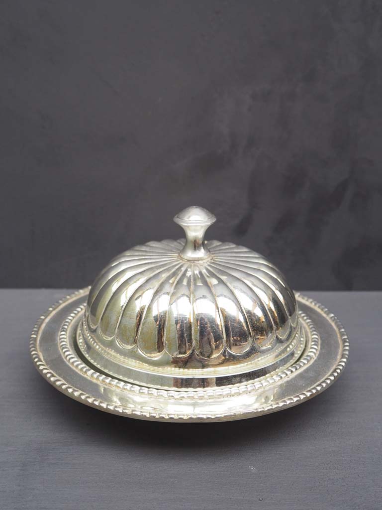 Round butter pot antique silver - 1