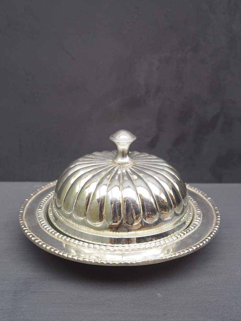 Round butter pot antique silver - 1