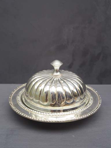 Round butter pot antique silver