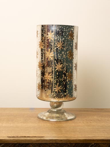 Silver candle holder with golden stars