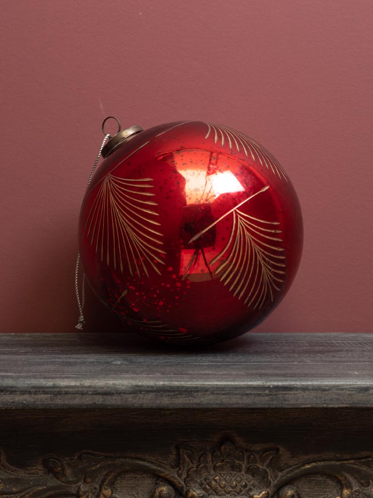 Xmas ball red with golden fans - 1