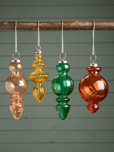 S/4 colored glass hanging ornaments