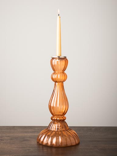 Candlestick orange pink glass