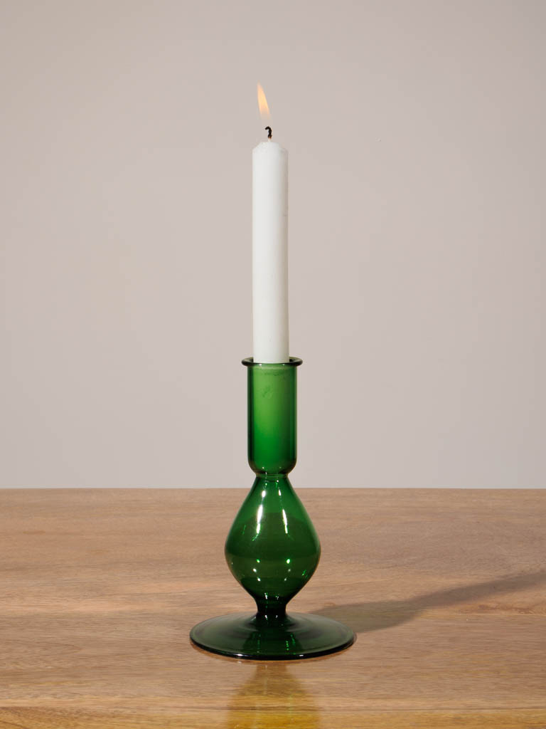 Bougeoir en verre vert absinthe - 1