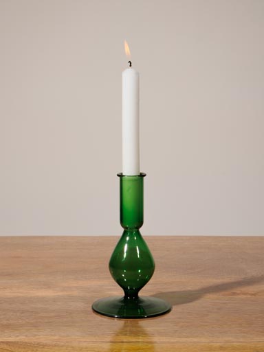 Bougeoir en verre vert absinthe