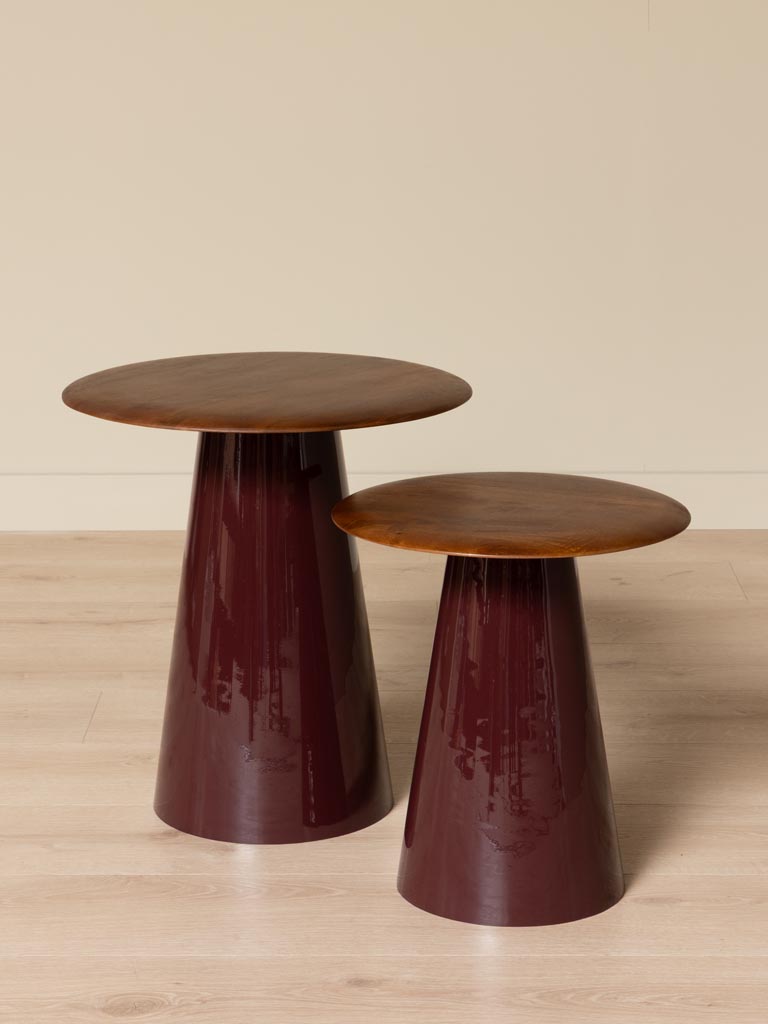 S/2 tables d'appoint base laquée Amarante - 1