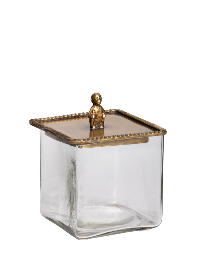 Square glass box with brass monkey lid - 2